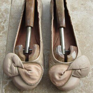 See By Chloe "Clara" Zipper Bow Beige Leather Ballet Flats